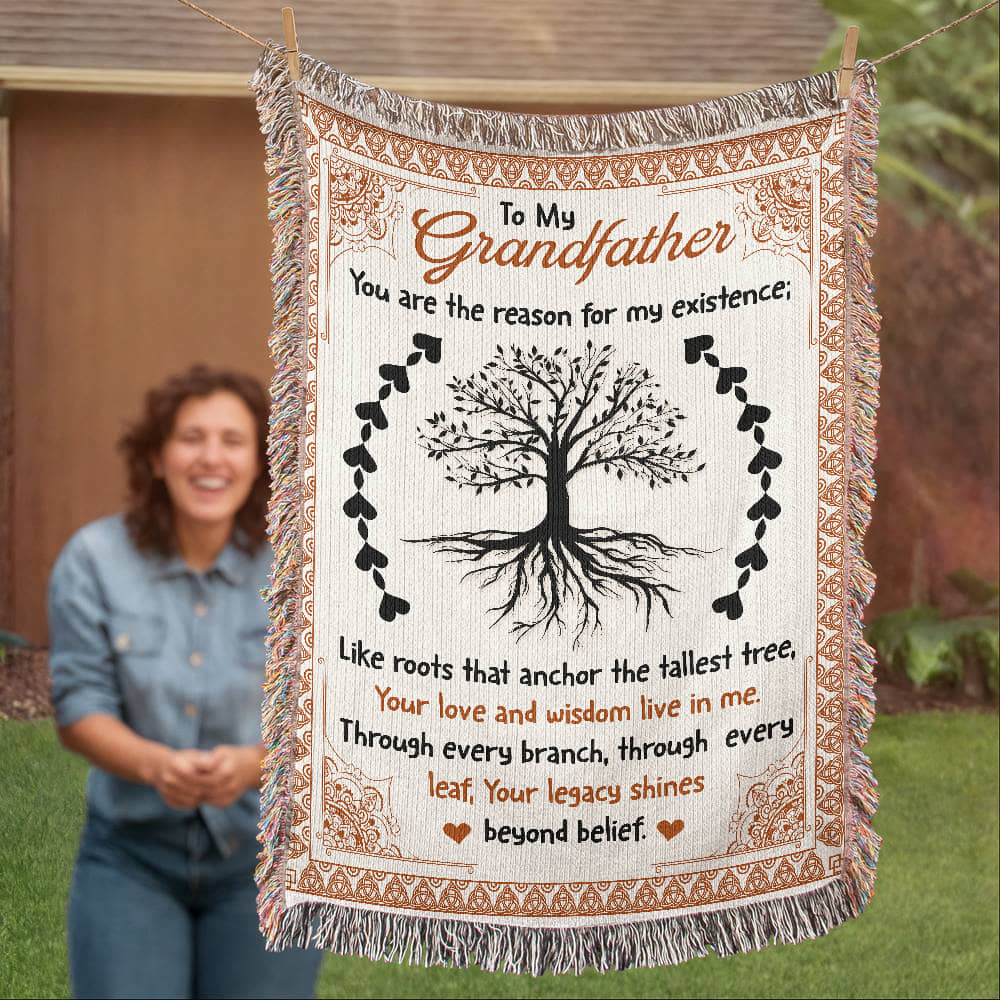"To My Grandfather" Woven Blanket, Gift For Father's Day, Birthday