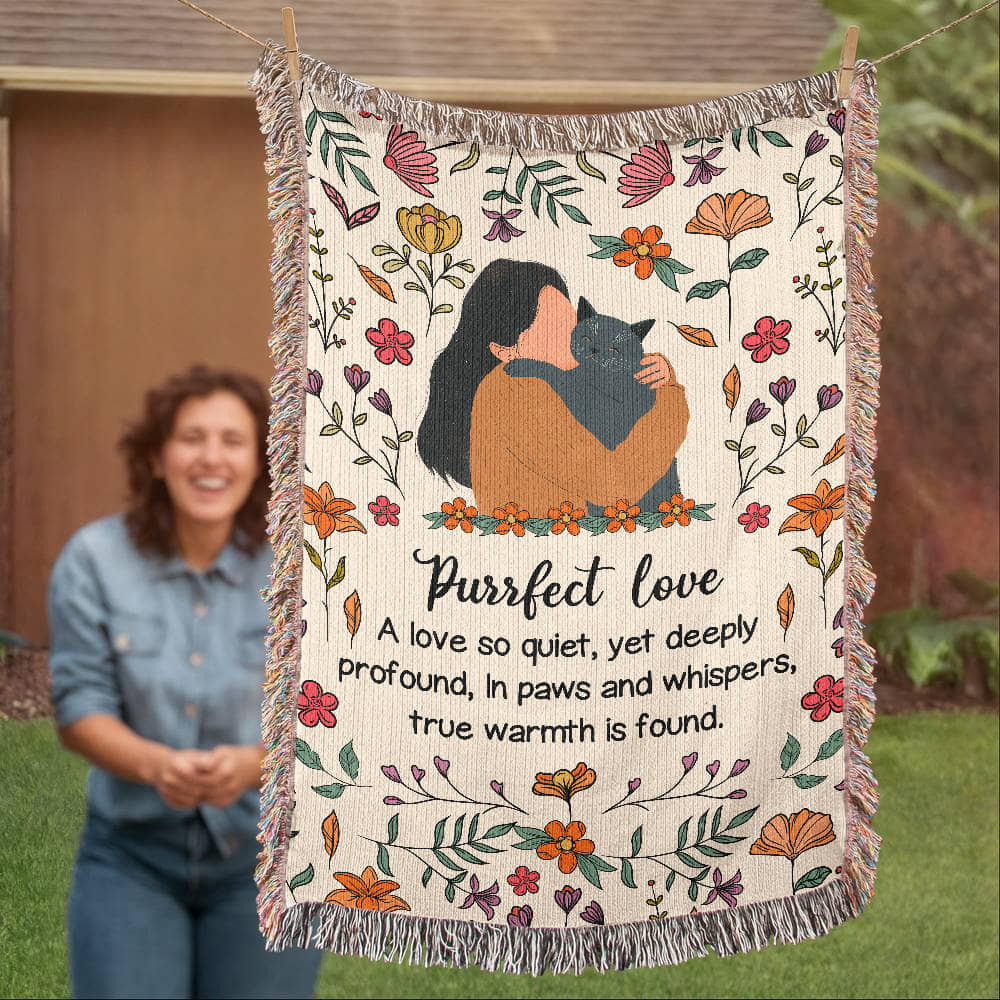 Purrfect Love Woven Blanket, Gift for Cat Moms on Mother's Day, Birthdaysor Just Because...