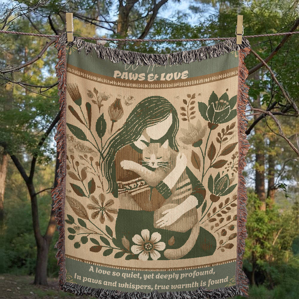Wrapped With Paws & Love Woven Blanket Gift For Cat Mom