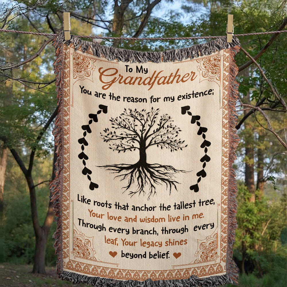 "To My Grandfather" Woven Blanket, Gift For Father's Day, Birthday