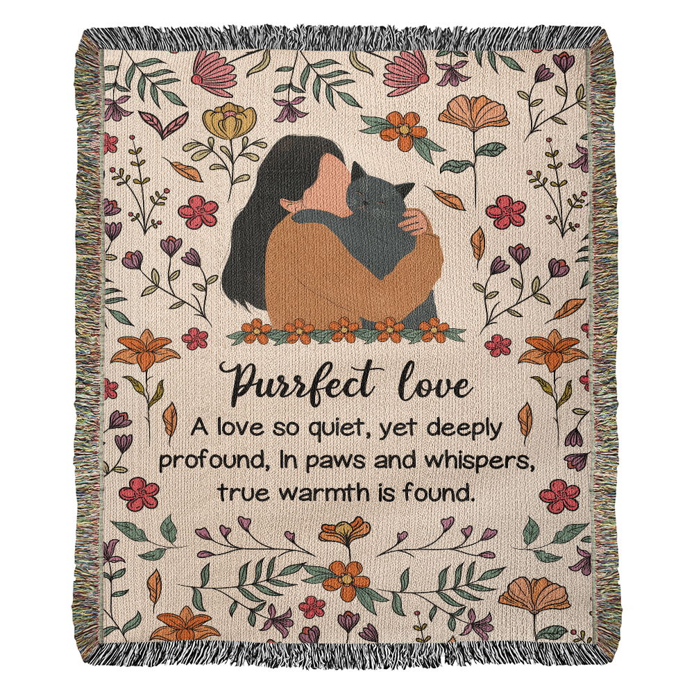 Purrfect Love Woven Blanket, Gift for Cat Moms on Mother's Day, Birthdaysor Just Because...