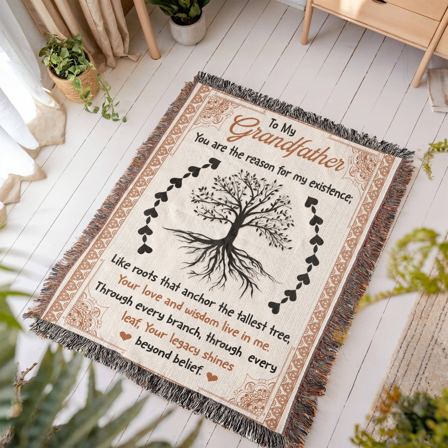 "To My Grandfather" Woven Blanket, Gift For Father's Day, Birthday