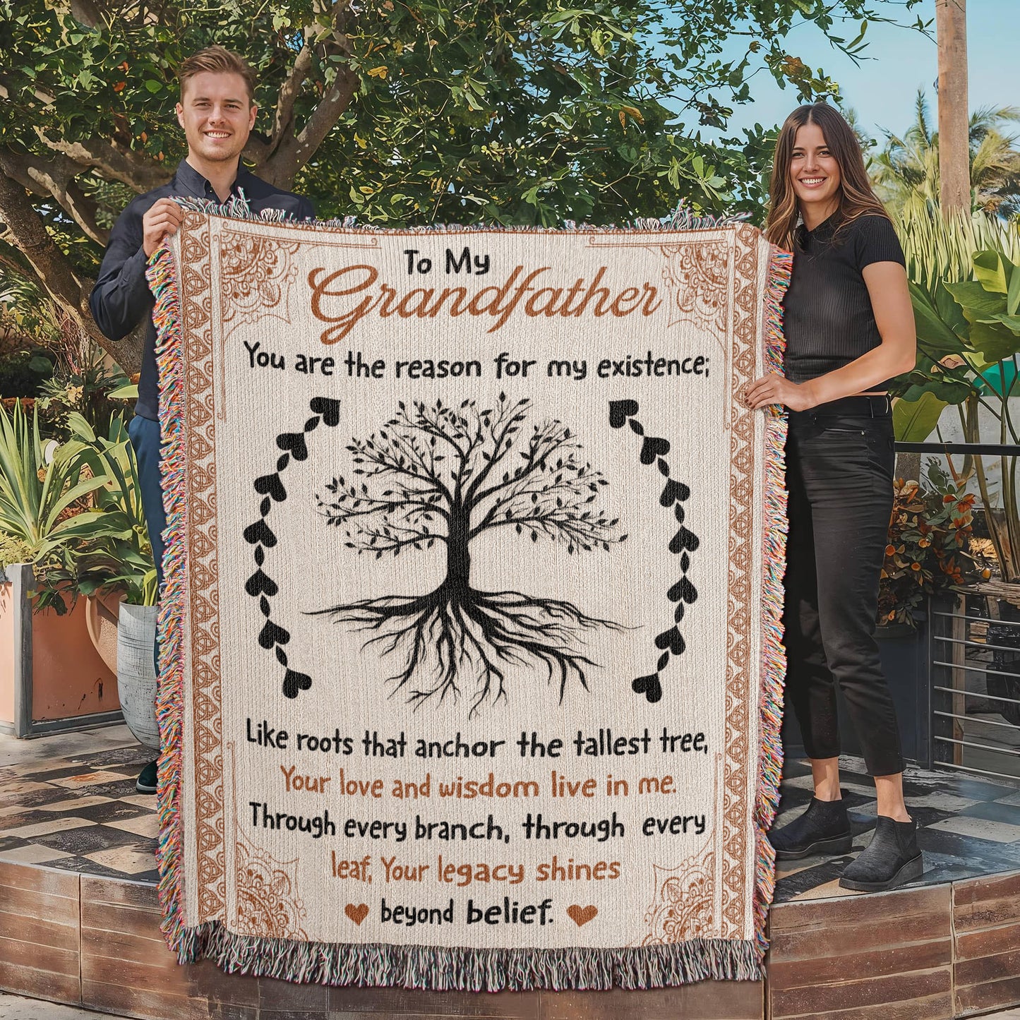 "To My Grandfather" Woven Blanket, Gift For Father's Day, Birthday