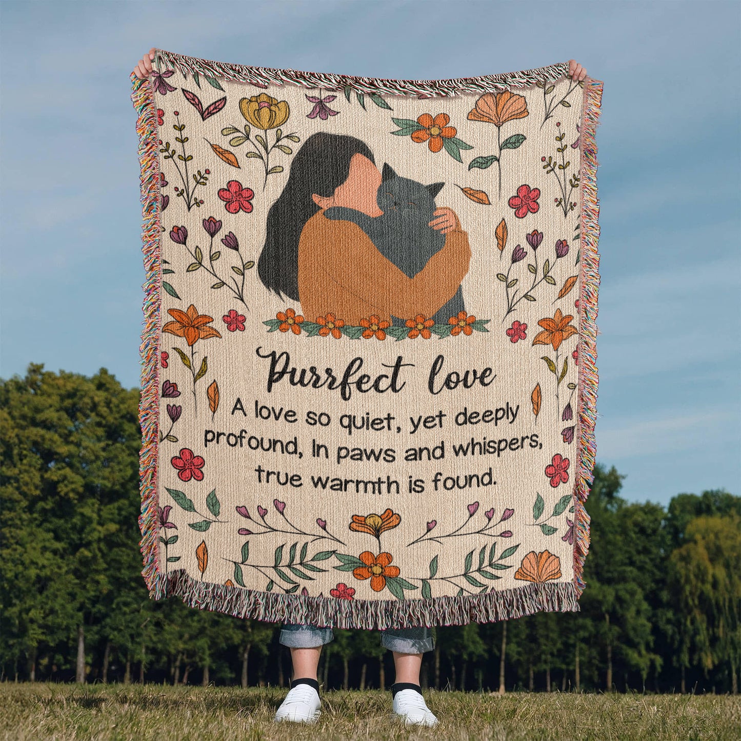 Purrfect Love Woven Blanket, Gift for Cat Moms on Mother's Day, Birthdaysor Just Because...