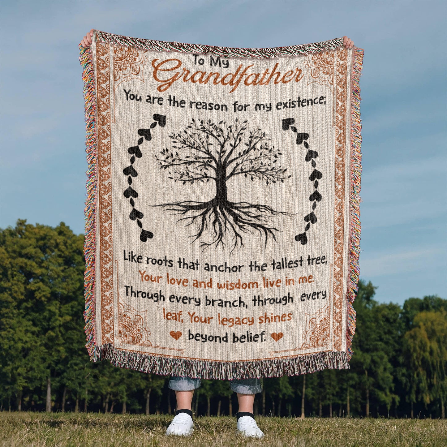 "To My Grandfather" Woven Blanket, Gift For Father's Day, Birthday