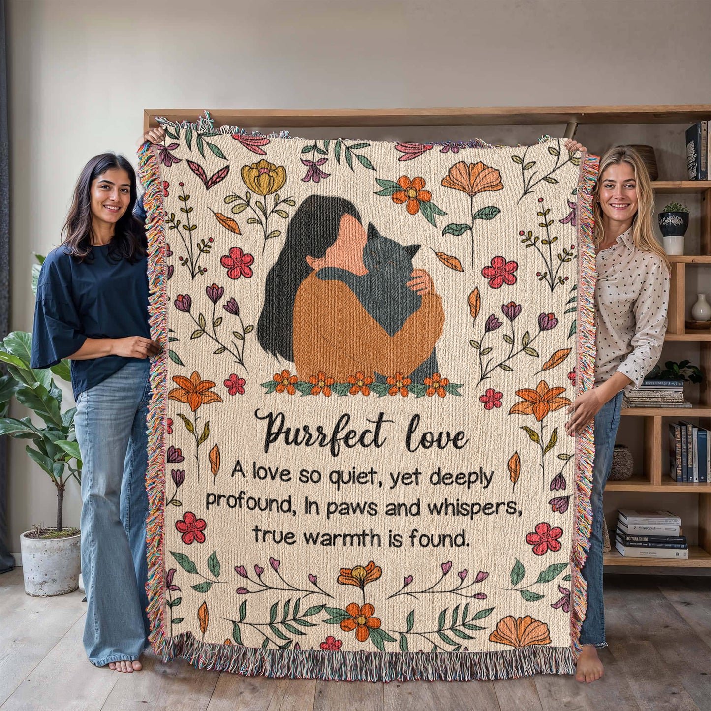 Purrfect Love Woven Blanket, Gift for Cat Moms on Mother's Day, Birthdaysor Just Because...