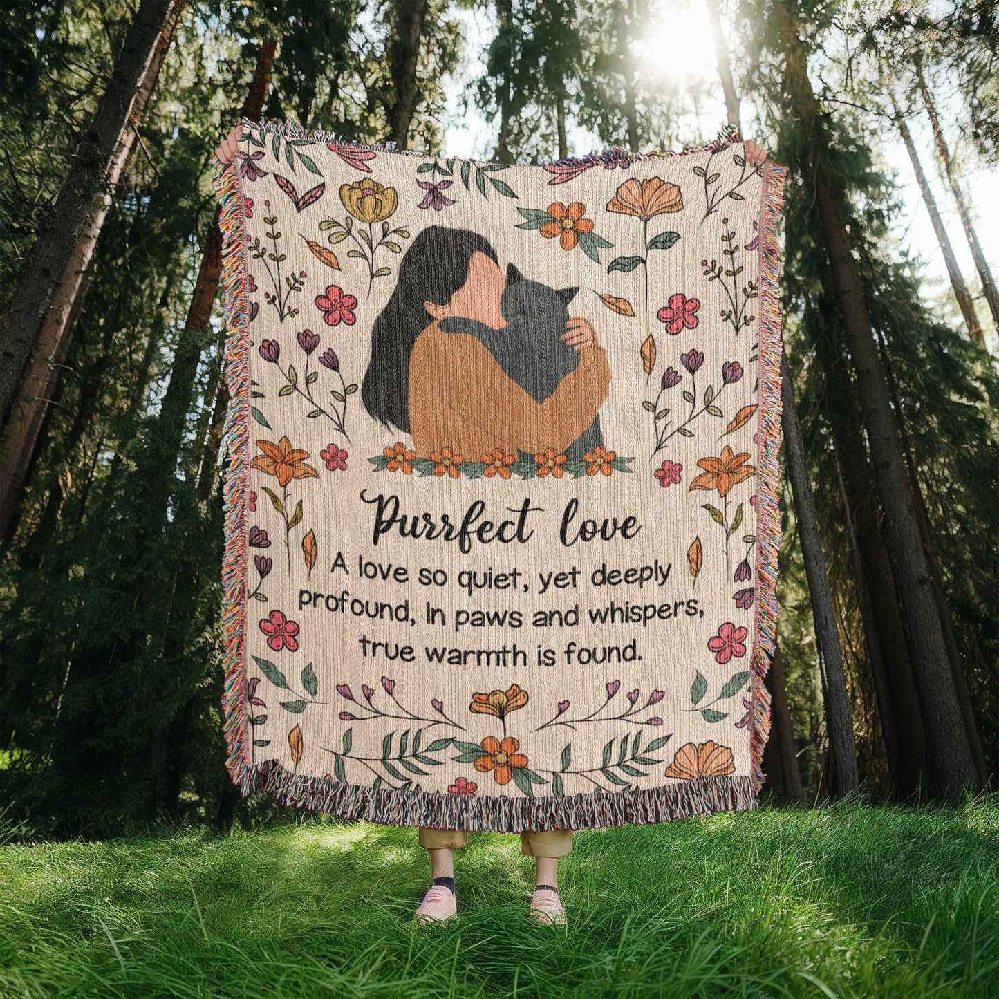 Purrfect Love Woven Blanket, Gift for Cat Moms on Mother's Day, Birthdaysor Just Because...