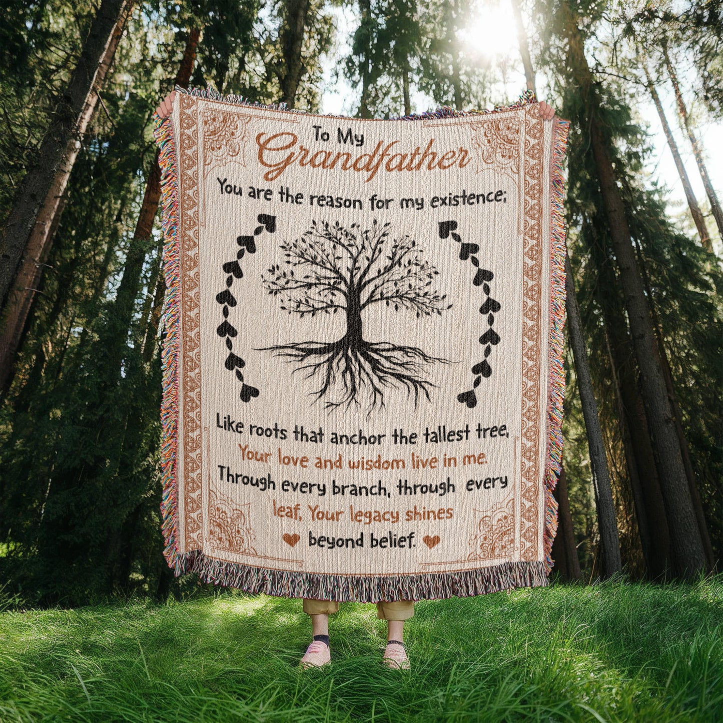 "To My Grandfather" Woven Blanket, Gift For Father's Day, Birthday