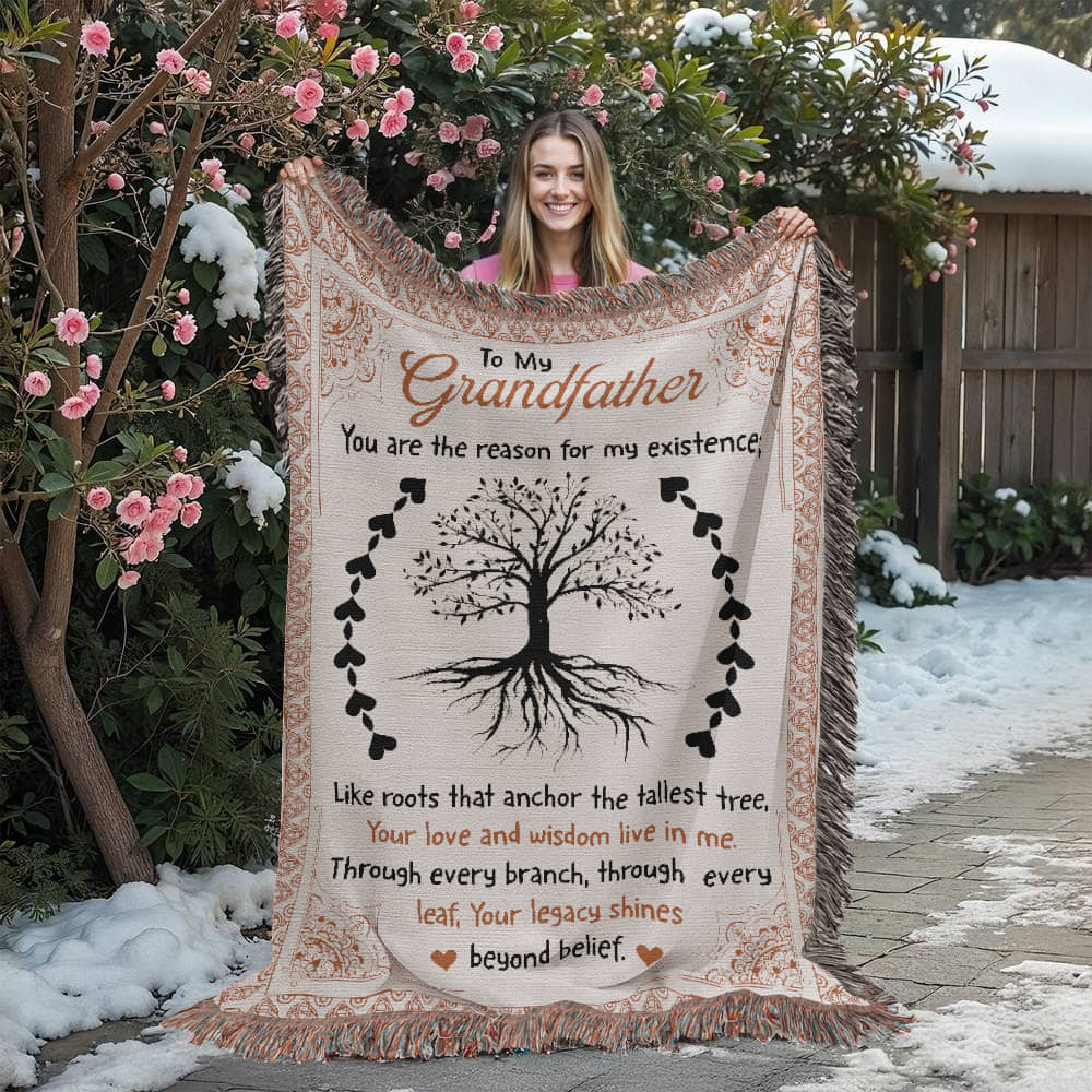 "To My Grandfather" Woven Blanket, Gift For Father's Day, Birthday