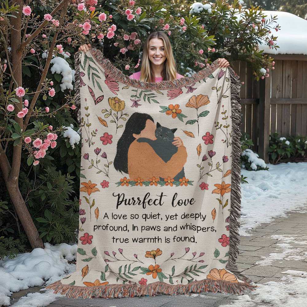 Purrfect Love Woven Blanket, Gift for Cat Moms on Mother's Day, Birthdaysor Just Because...