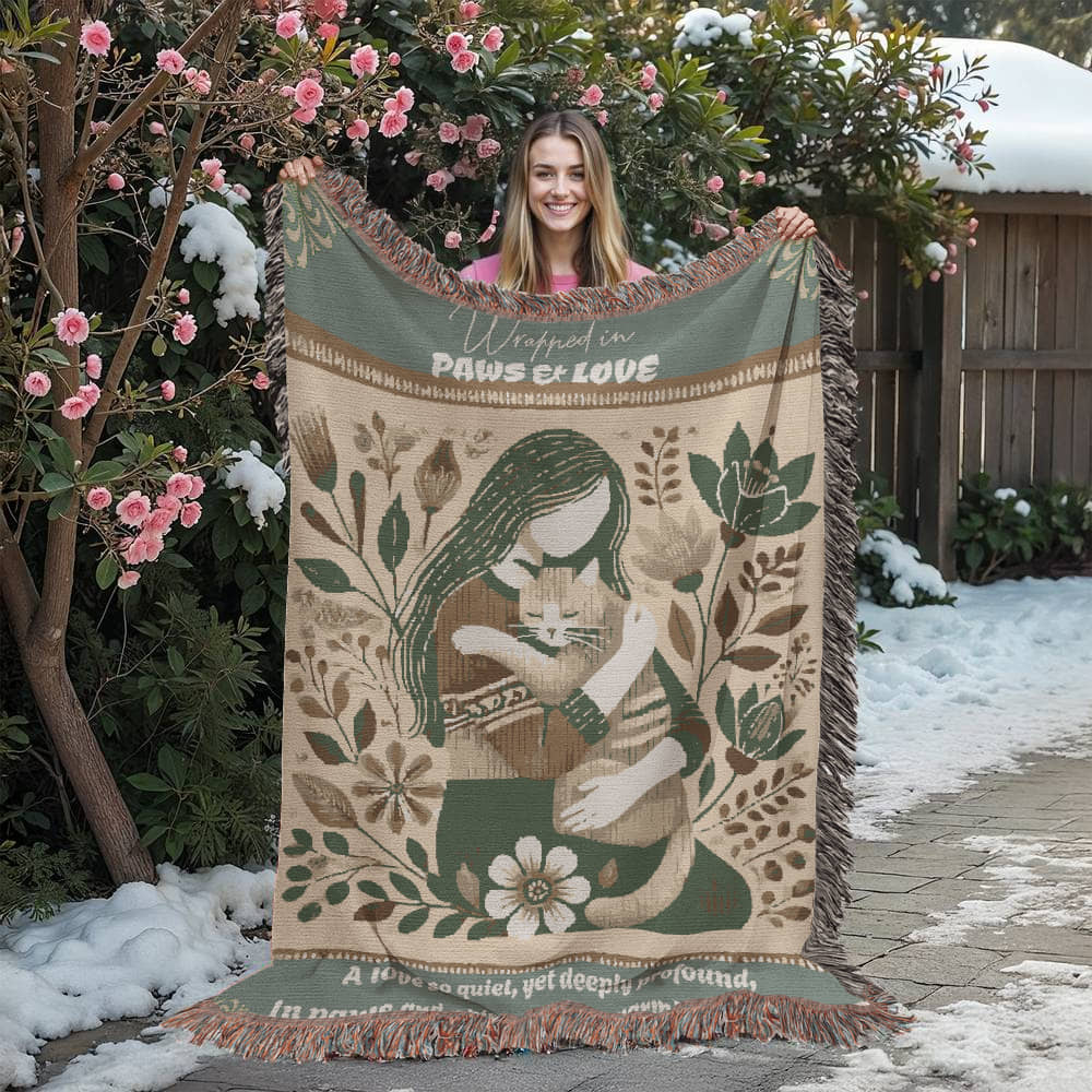 Wrapped With Paws & Love Woven Blanket Gift For Cat Mom