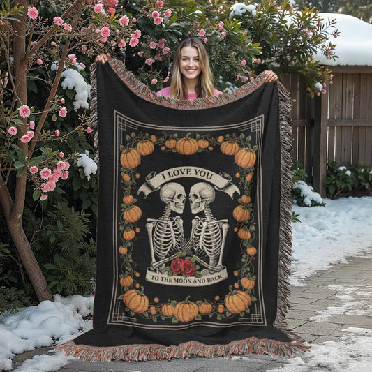 Halloween Love Woven Blanket - I Love You To The Moon and Back