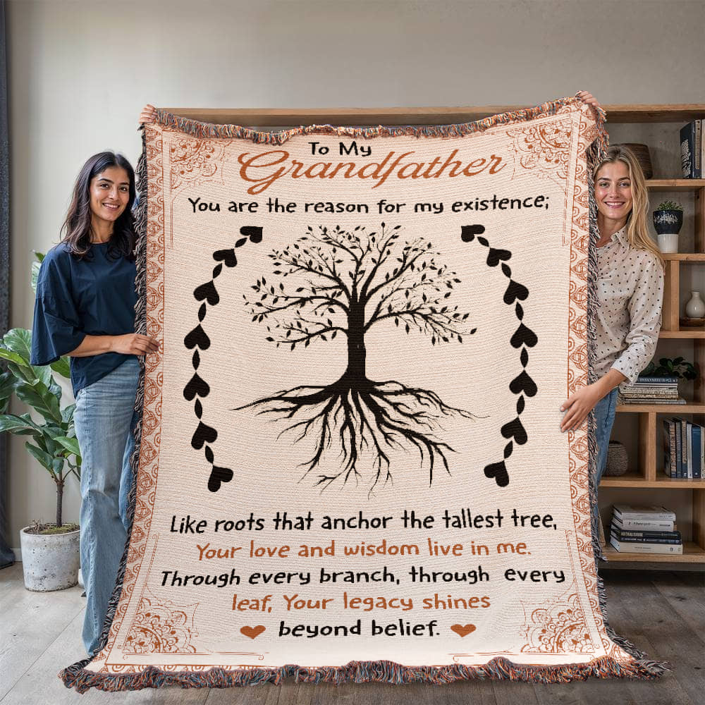 "To My Grandfather" Woven Blanket, Gift For Father's Day, Birthday