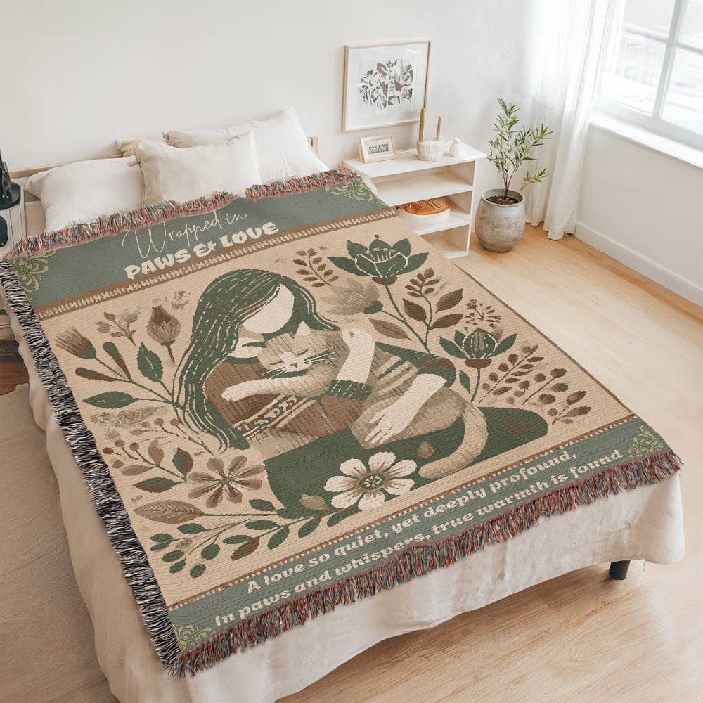 Wrapped With Paws & Love Woven Blanket Gift For Cat Mom