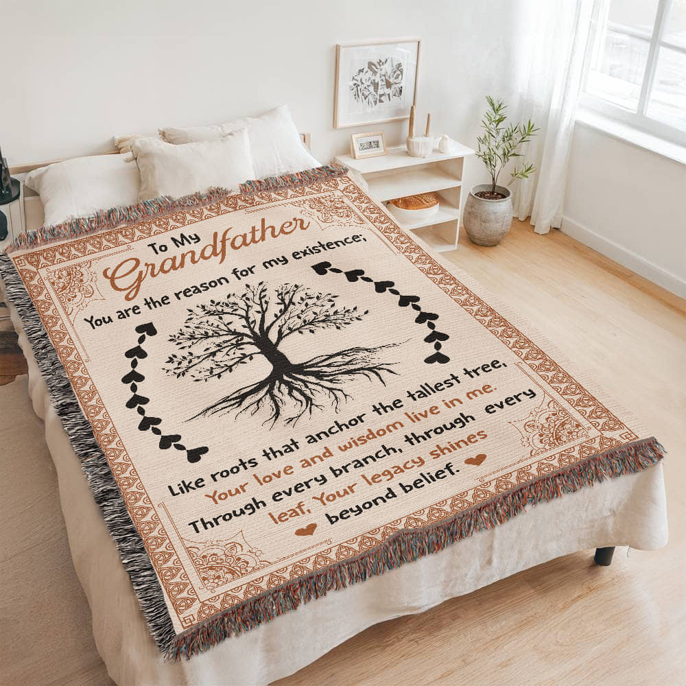 "To My Grandfather" Woven Blanket, Gift For Father's Day, Birthday