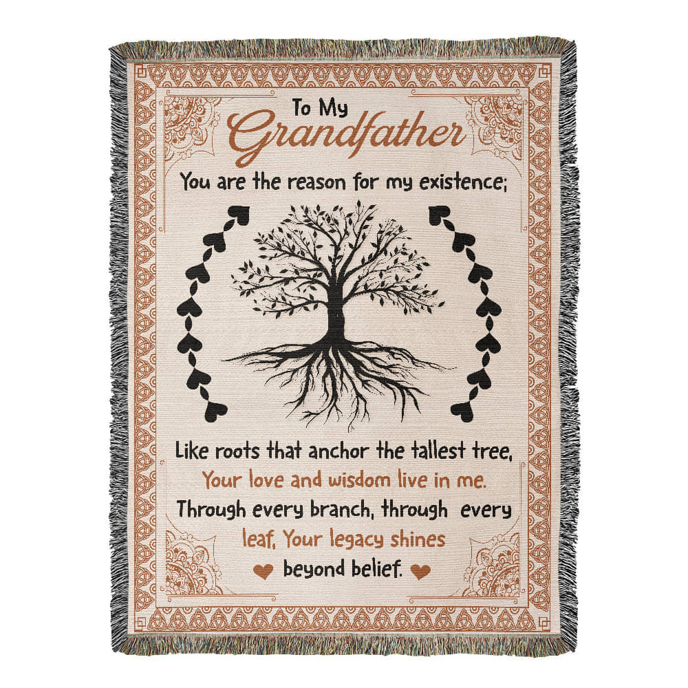 "To My Grandfather" Woven Blanket, Gift For Father's Day, Birthday