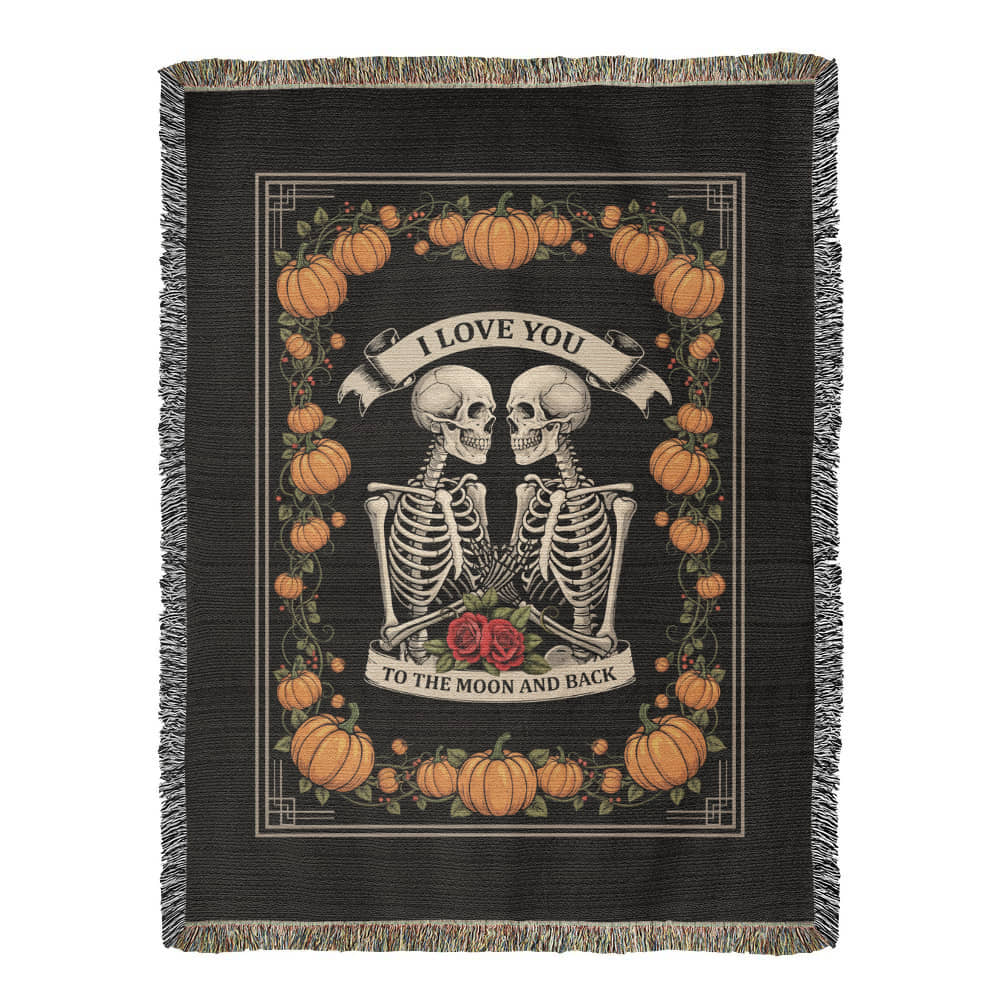 Halloween Love Woven Blanket - I Love You To The Moon and Back