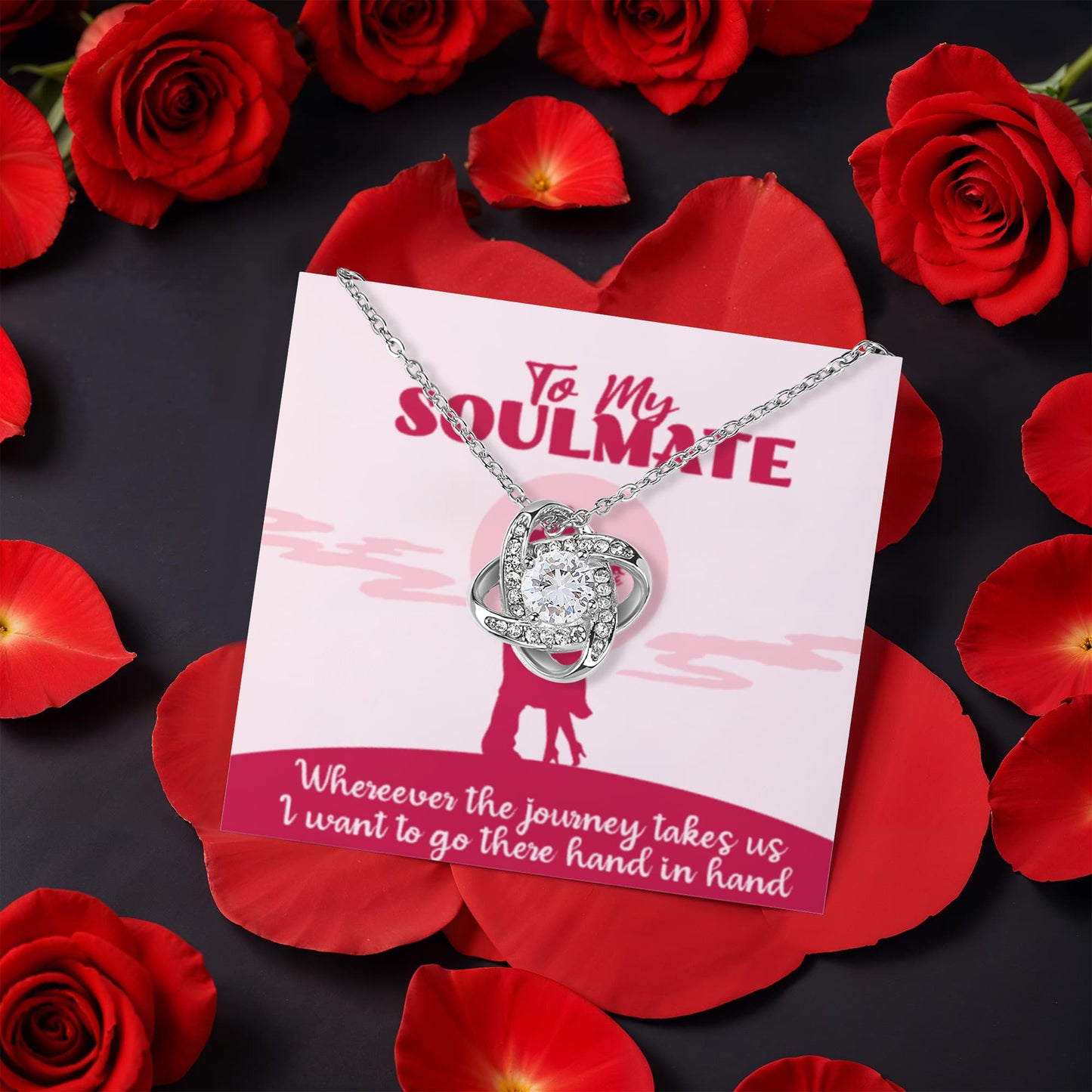 To My Soulmate Love Knot Necklace With Rotating Rose Box