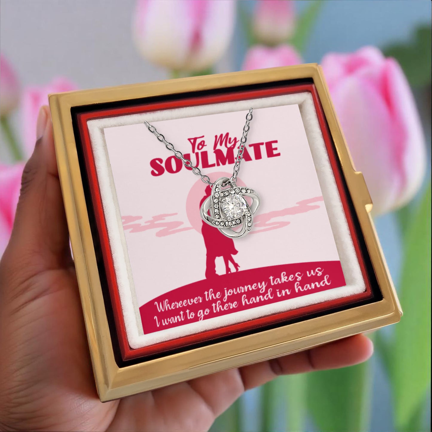 To My Soulmate Love Knot Necklace With Rotating Rose Box