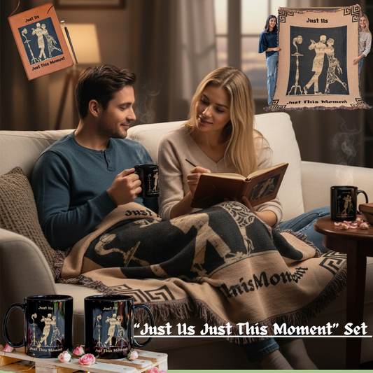 "Just Us -Just This Moment : Screens Off, Eye to Eye Romance Blanket, Journal, 2x Mugs Set
