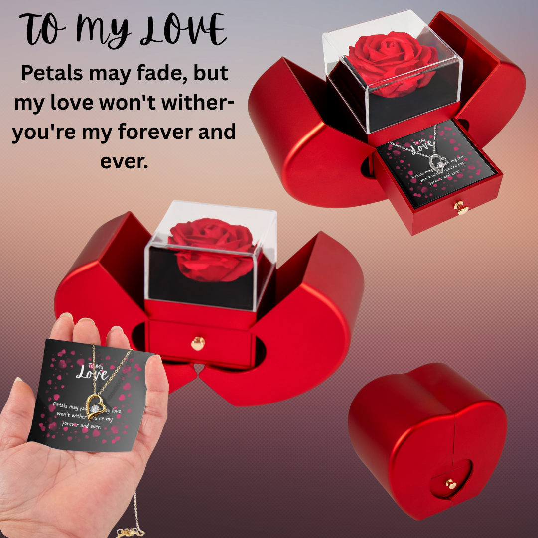 Forever Love Necklace - Heart Necklace With Rose Gift Box | Romantic Anniversary Gift