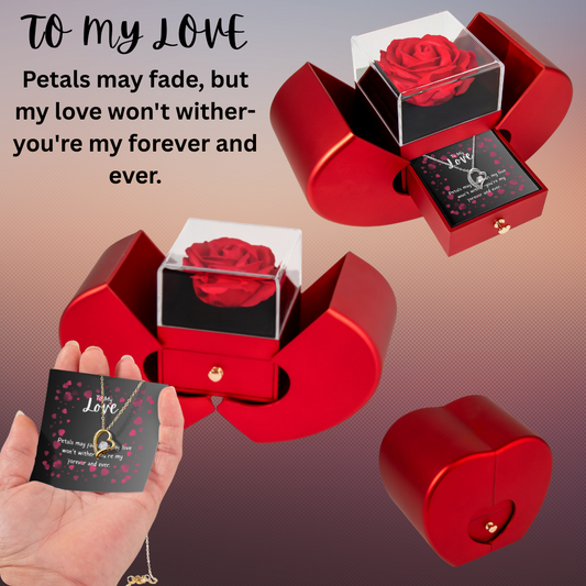 Forever Love Necklace - Heart Necklace With Rose Gift Box | Romantic Anniversary Gift