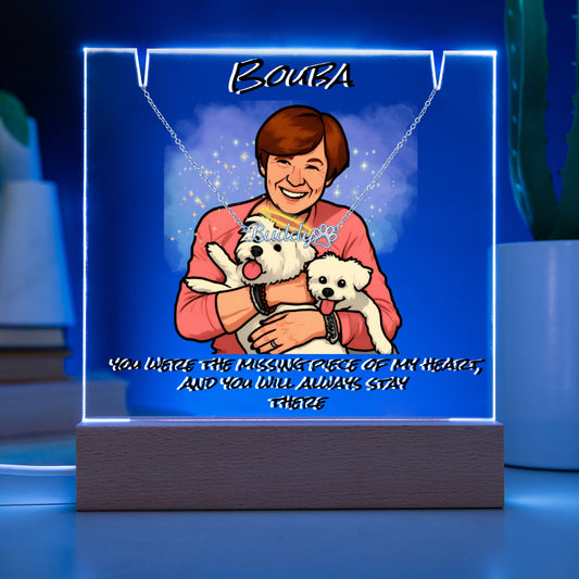 Personalised Acrylic Keepsake Led Lamp With Paw Name Necklace, Pet Memorial Gift