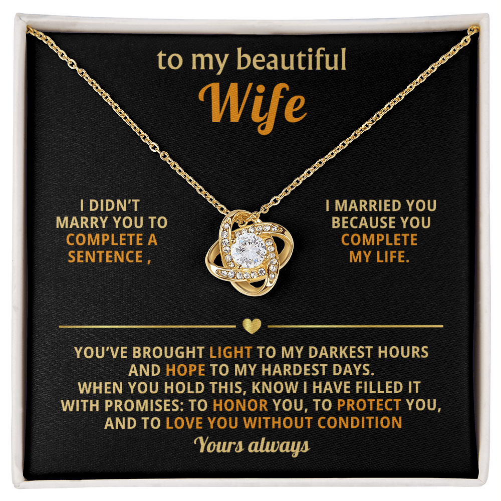Love Knot Necklace – Gold Pendant With Cubic Zirconia, Gift For Wife