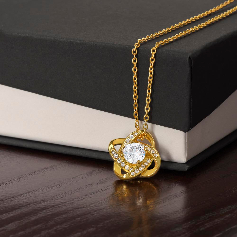 Love Knot Necklace – Gold Pendant With Cubic Zirconia, Gift For Wife