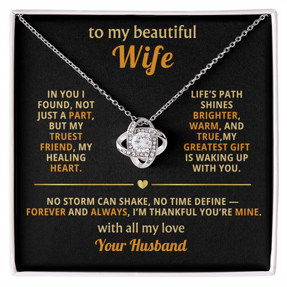 To My Beautiful Wife Love Knot Necklace Gift