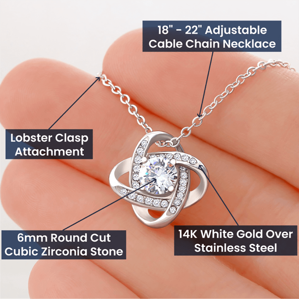 Love Knot Necklace – Gold Pendant With Cubic Zirconia, Gift For Wife