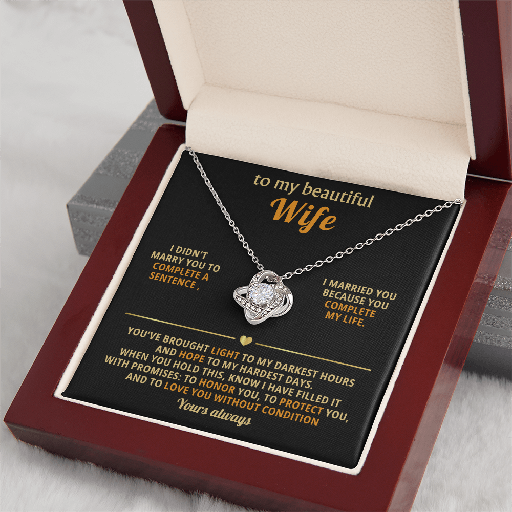 Love Knot Necklace – Gold Pendant With Cubic Zirconia, Gift For Wife