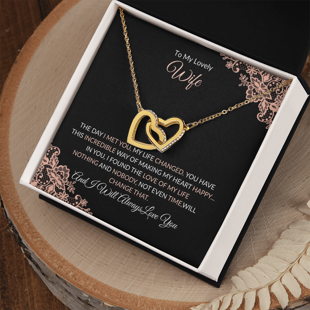 Interlocking Hearts Necklace - Adjustable Heart Pendant Gift For Wife Anniversary