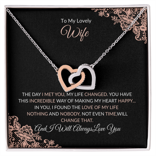 Interlocking Hearts Necklace - Adjustable Heart Pendant Gift For Wife Anniversary