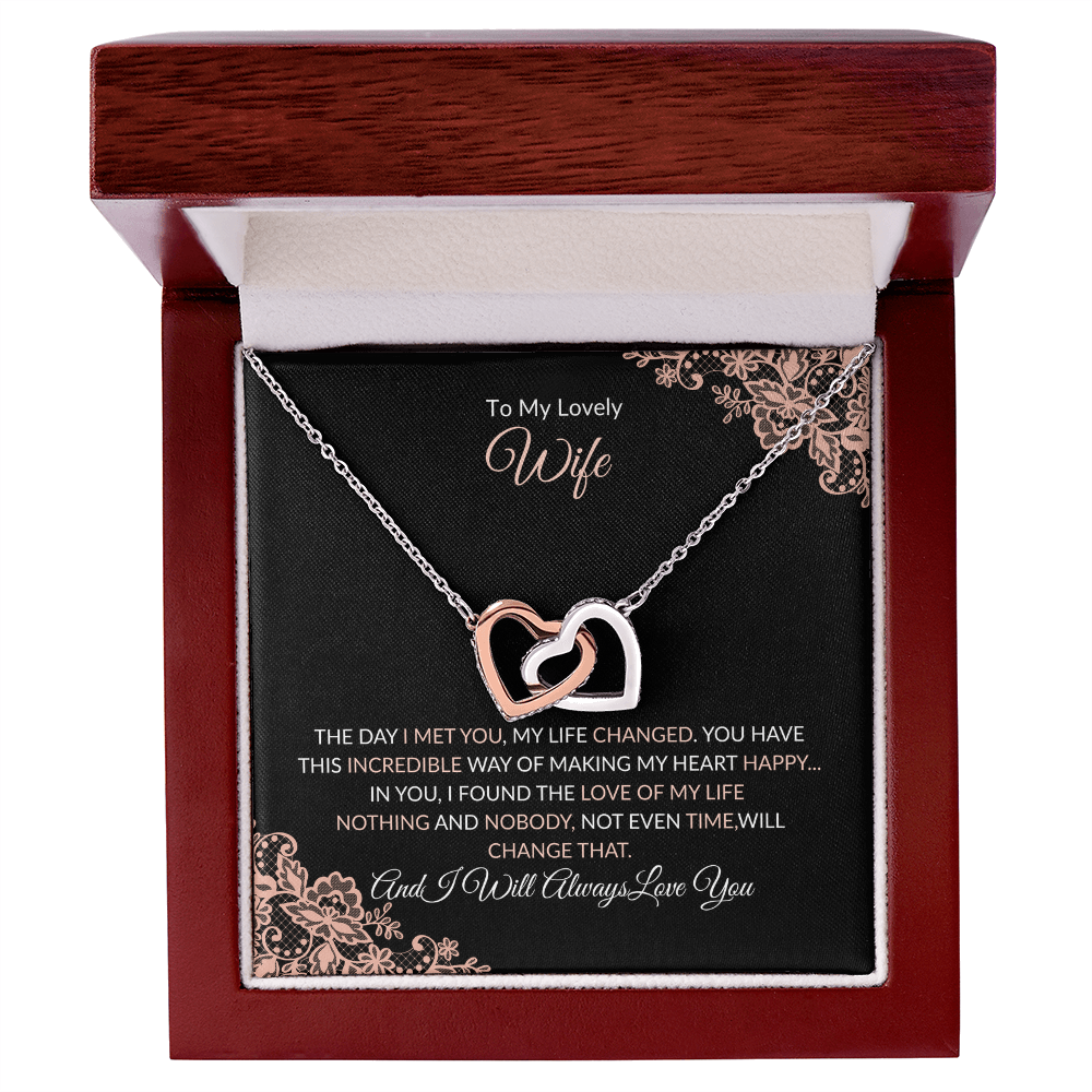 Interlocking Hearts Necklace - Adjustable Heart Pendant Gift For Wife Anniversary