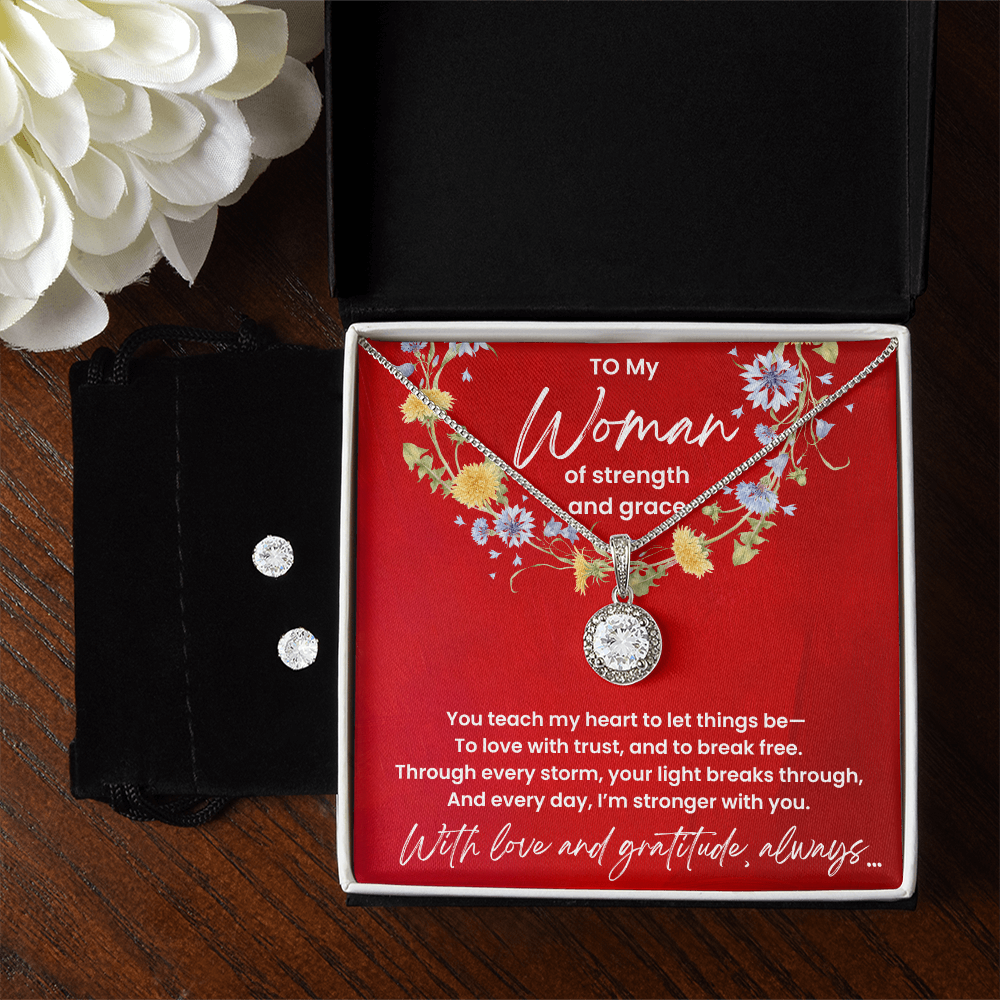 To My Strong Woman Necklace and Earings Set