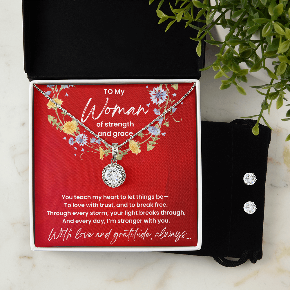 To My Strong Woman Necklace and Earings Set