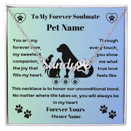 Personalised Pet Soulmate Paw Name Necklace For Pet Mom