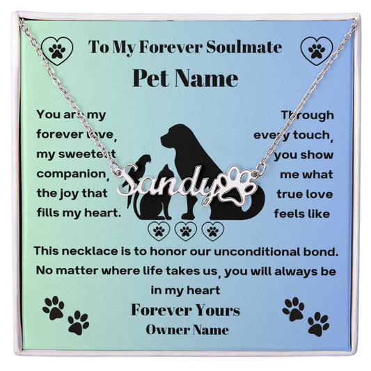 Personalised Pet Soulmate Paw Name Necklace For Pet Mom