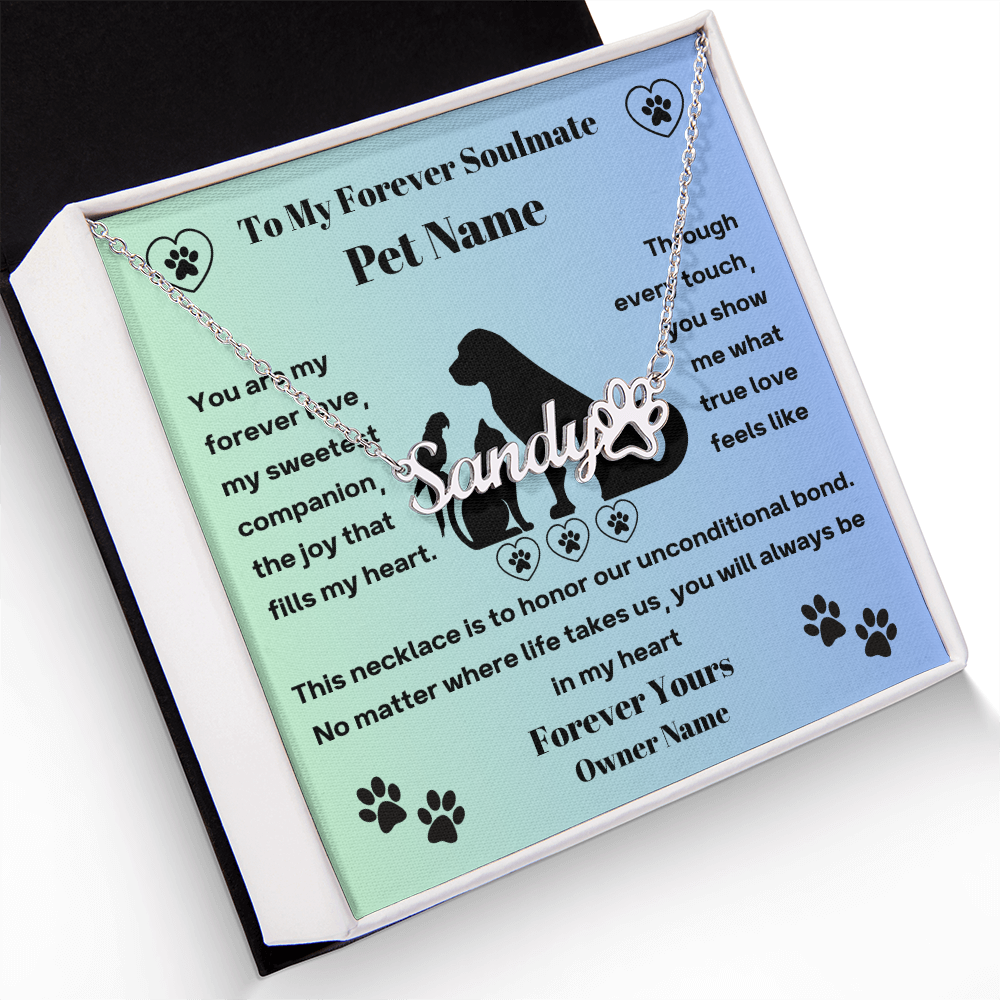 Personalised Pet Soulmate Paw Name Necklace For Pet Mom