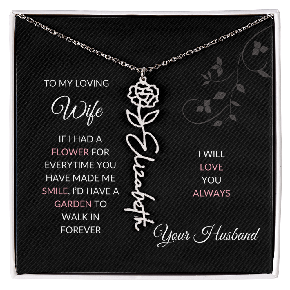 Birth Flower Necklace – Custom Name Pendant With Adjustable Chain & 18K Gold Finish