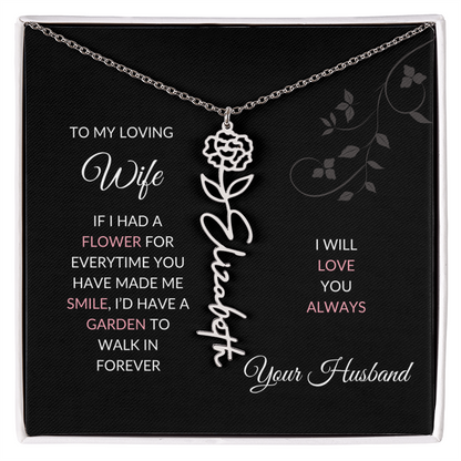 Birth Flower Necklace – Custom Name Pendant With Adjustable Chain & 18K Gold Finish