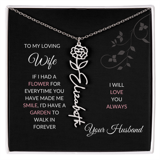 Birth Flower Necklace – Custom Name Pendant With Adjustable Chain & 18K Gold Finish