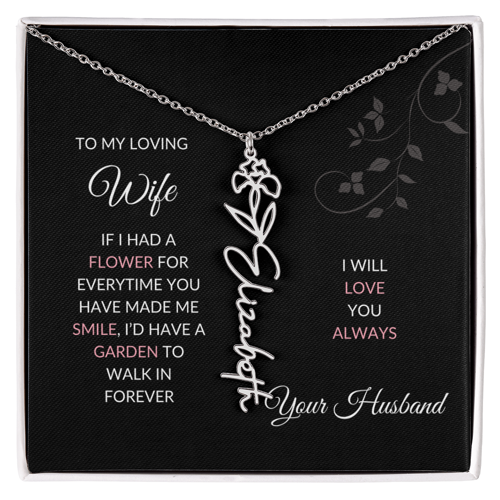 Birth Flower Necklace – Custom Name Pendant With Adjustable Chain & 18K Gold Finish
