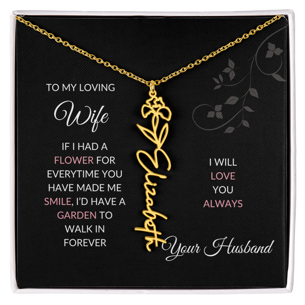 Birth Flower Necklace – Custom Name Pendant With Adjustable Chain & 18K Gold Finish