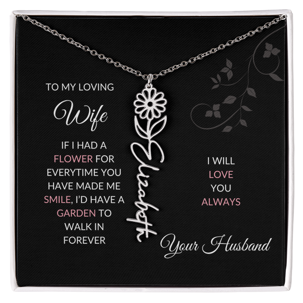 Birth Flower Necklace – Custom Name Pendant With Adjustable Chain & 18K Gold Finish