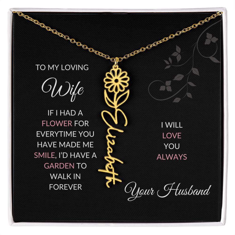 Birth Flower Necklace – Custom Name Pendant With Adjustable Chain & 18K Gold Finish