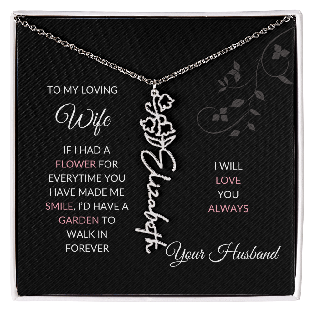 Birth Flower Necklace – Custom Name Pendant With Adjustable Chain & 18K Gold Finish