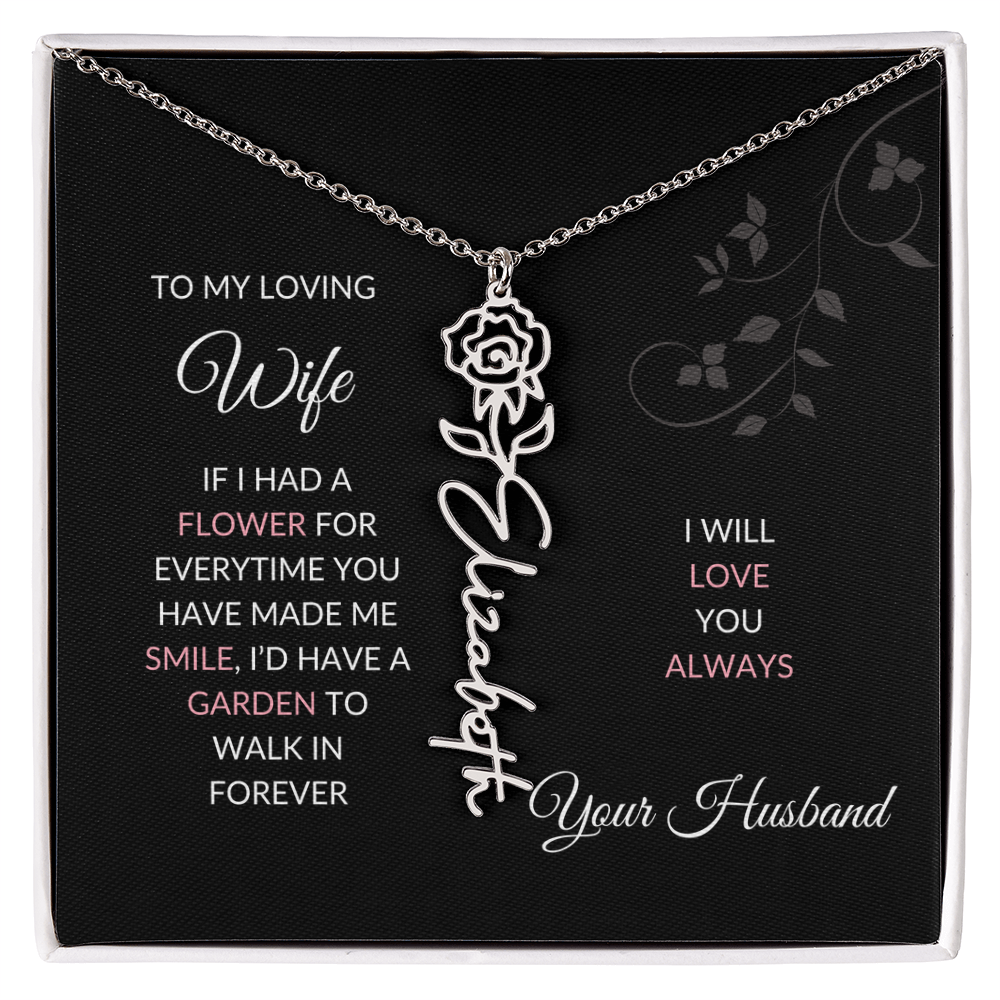 Birth Flower Necklace – Custom Name Pendant With Adjustable Chain & 18K Gold Finish