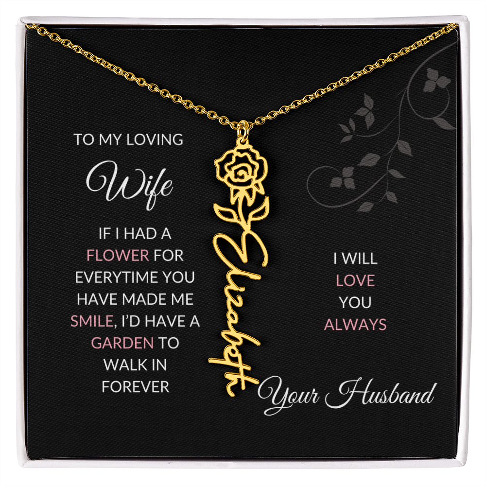 Birth Flower Necklace – Custom Name Pendant With Adjustable Chain & 18K Gold Finish